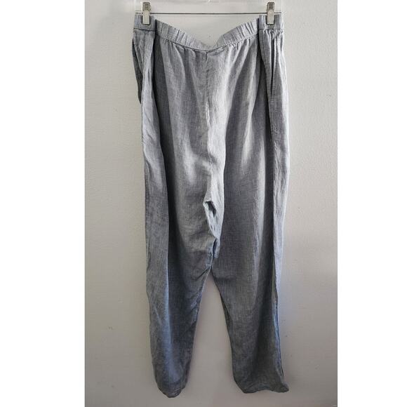 Eileen Fisher Organic Linen Wide Tapered Leg Pull-On Ankle Pants Gray Chambray - Picture 2 of 6